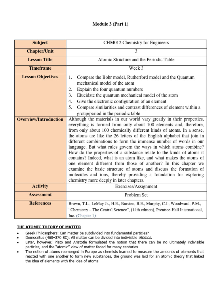 CHM012 - Module 3 (Part 1) | PDF | Atoms | Atomic Nucleus
