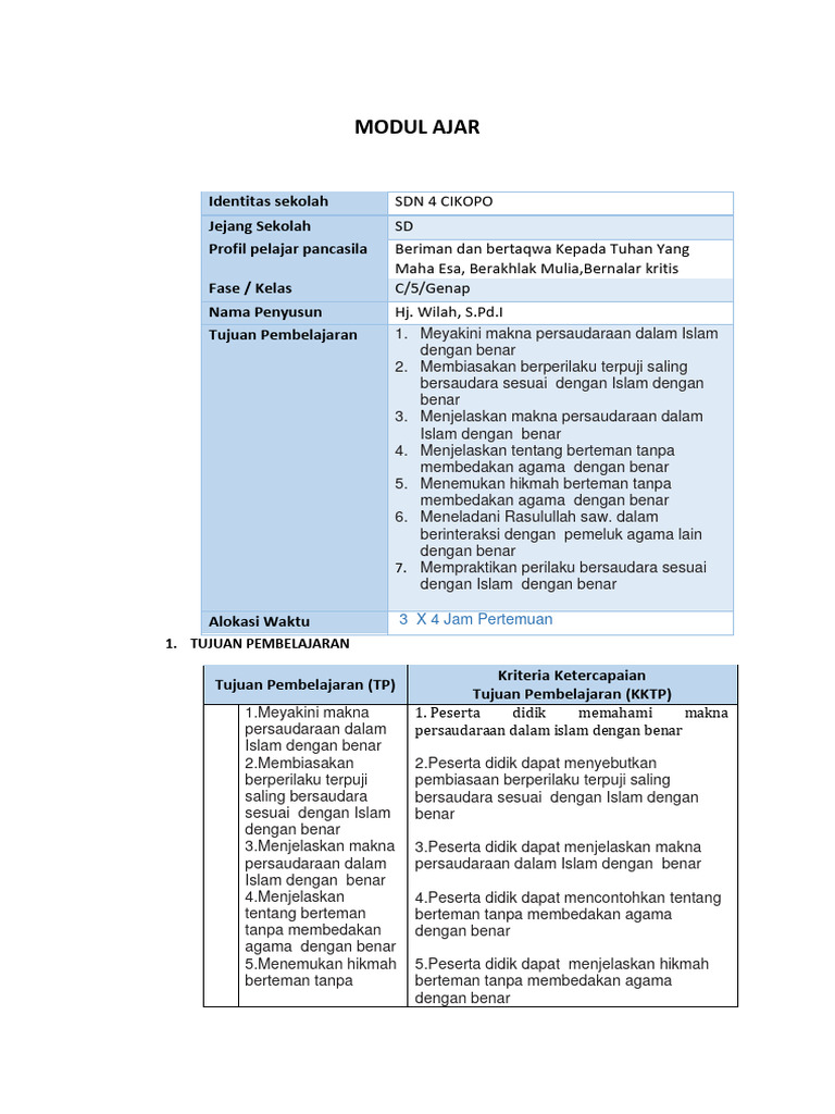 Modul Ajar PAI Kelas 5 Semester 2 | PDF | Pengembangan Diri