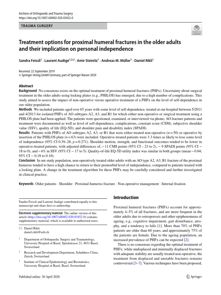 Treatment Options For Proximal Humeral Fractures in The Older Adults ...