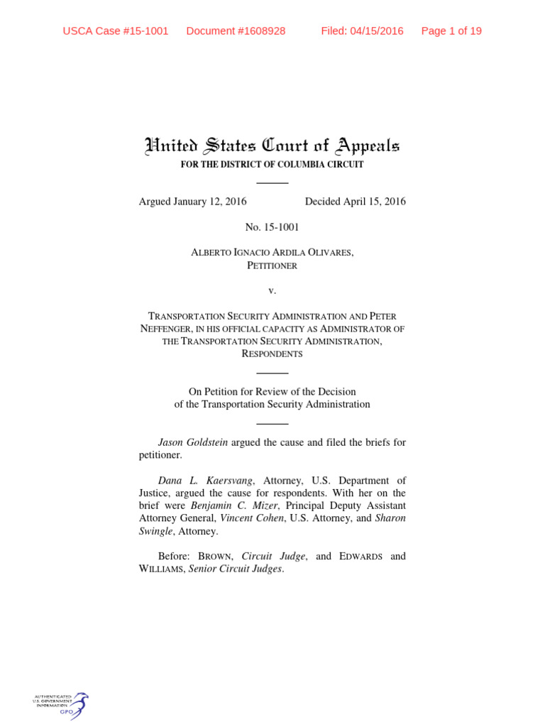 Ardila vs. TSA | PDF | Transportation Security Administration ...