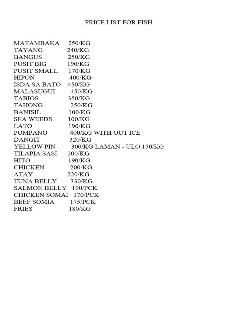Fish Price List 2024 PDF