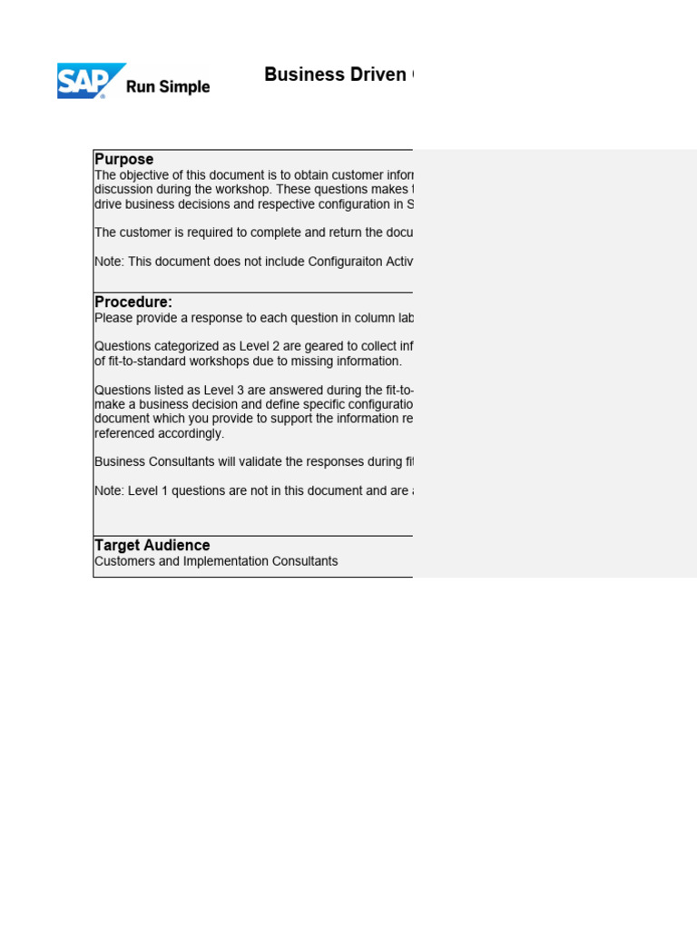 Business Driven Configuration Questionnaire | PDF | Procurement | Cost