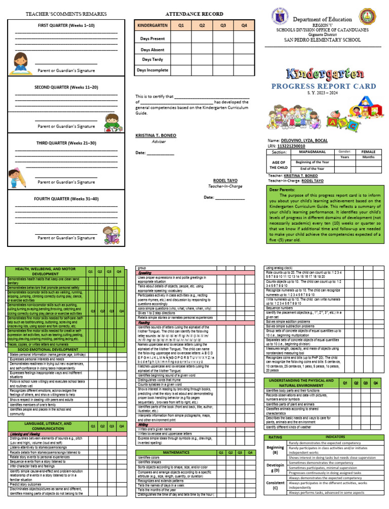 kindergarten grades for report cards Kindergarten Report Card and Assessment Kit