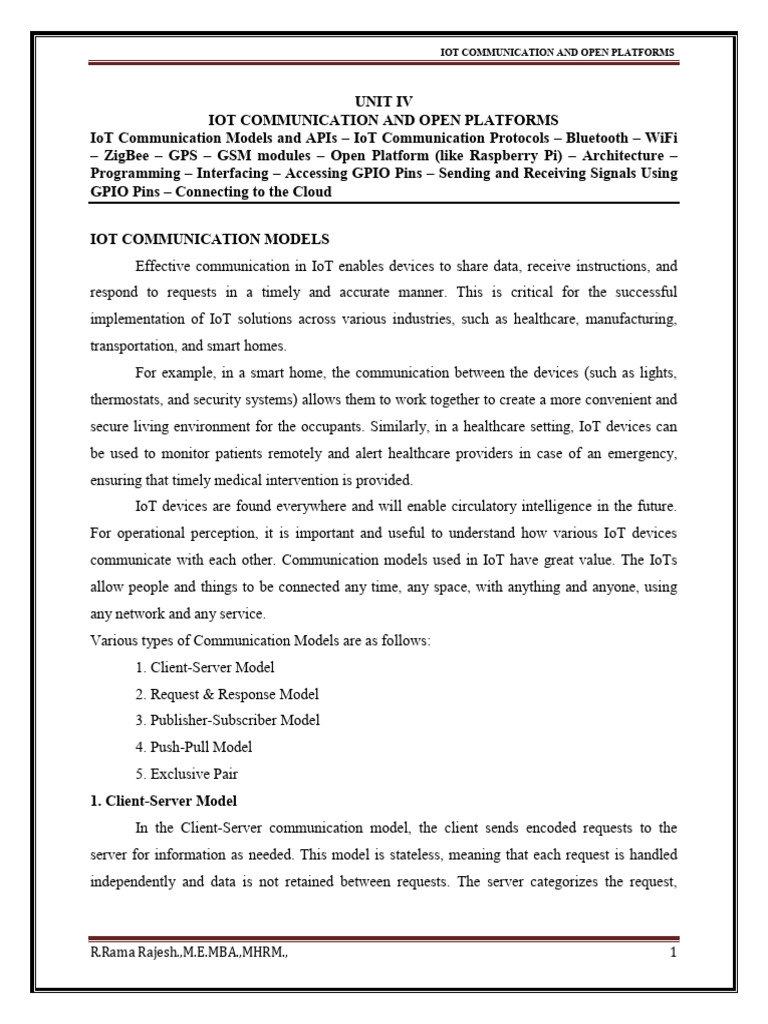 IoT Communication Models and APIs Guide | PDF | Wireless Lan | Computer ...