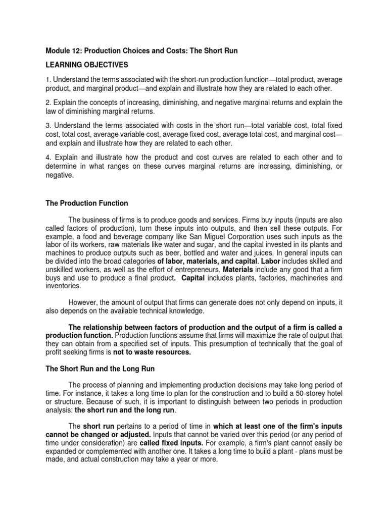 Economics: Short-Run Production Costs | PDF | Marginal Cost | Average Cost