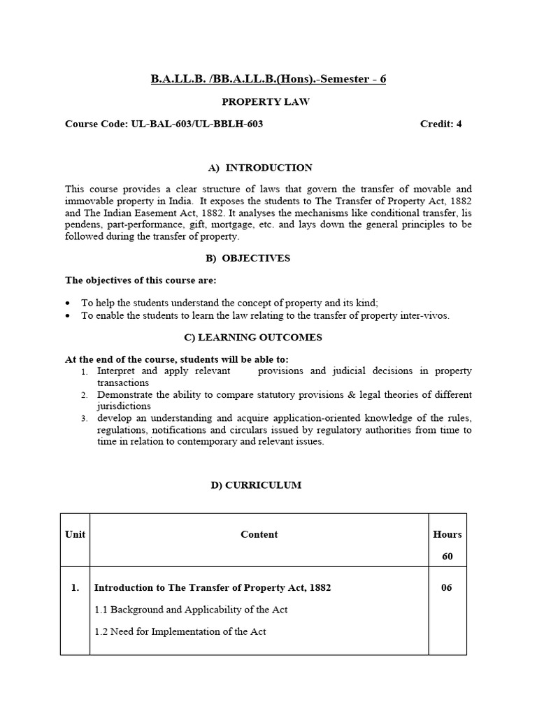 PROPERTY LAW Sem VI BA BBA PDF | PDF | Easement | Property
