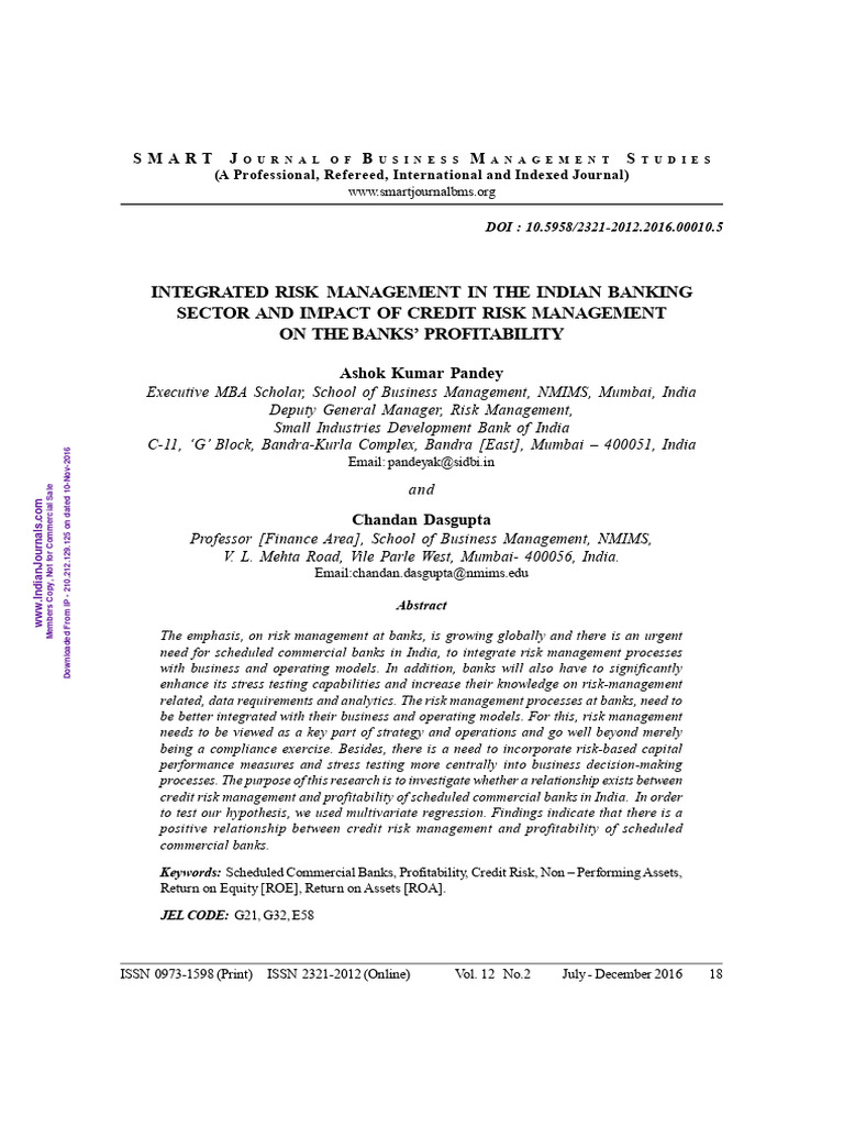 Integrated Risk Management in Indian Banks | PDF | Capital Adequacy ...