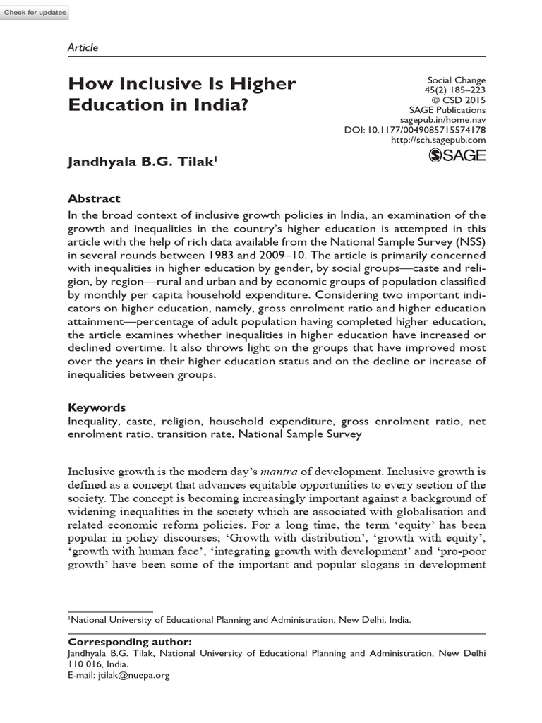 3&4 - How Inclusive Is Higher Education in India | PDF | Social ...