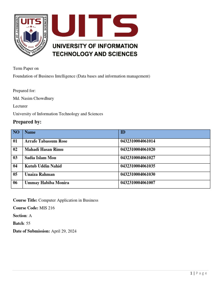 Term Paper On Computer | PDF | Databases | Business Intelligence