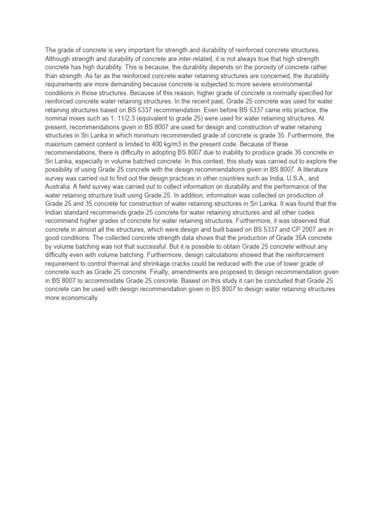 The Grade of Concrete and Durability Structures | PDF | Concrete | Water