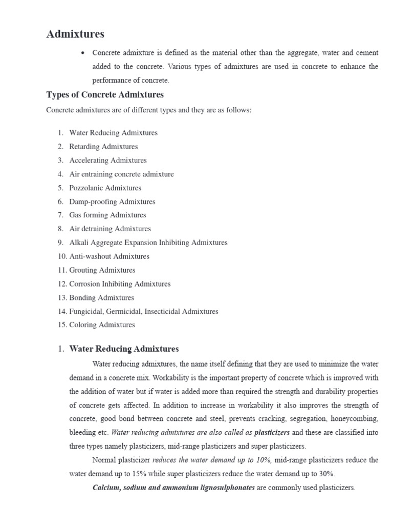 Types of Concrete Admixtures Explained | PDF | Concrete | Cement