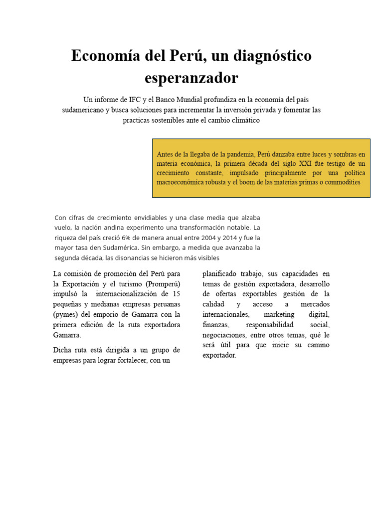 Diagnóstico de la Economía Peruana 2023 | PDF | Perú | Pequeñas y ...