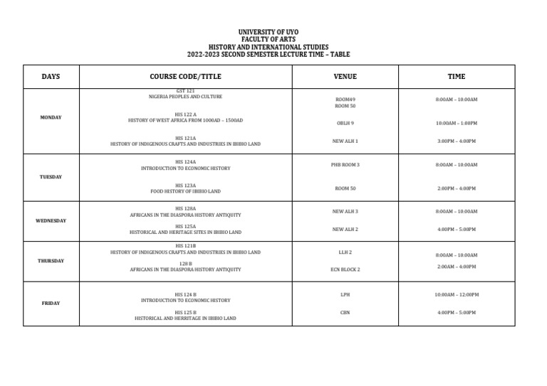 Second Semester Time Table - 110334 | PDF | Social Science