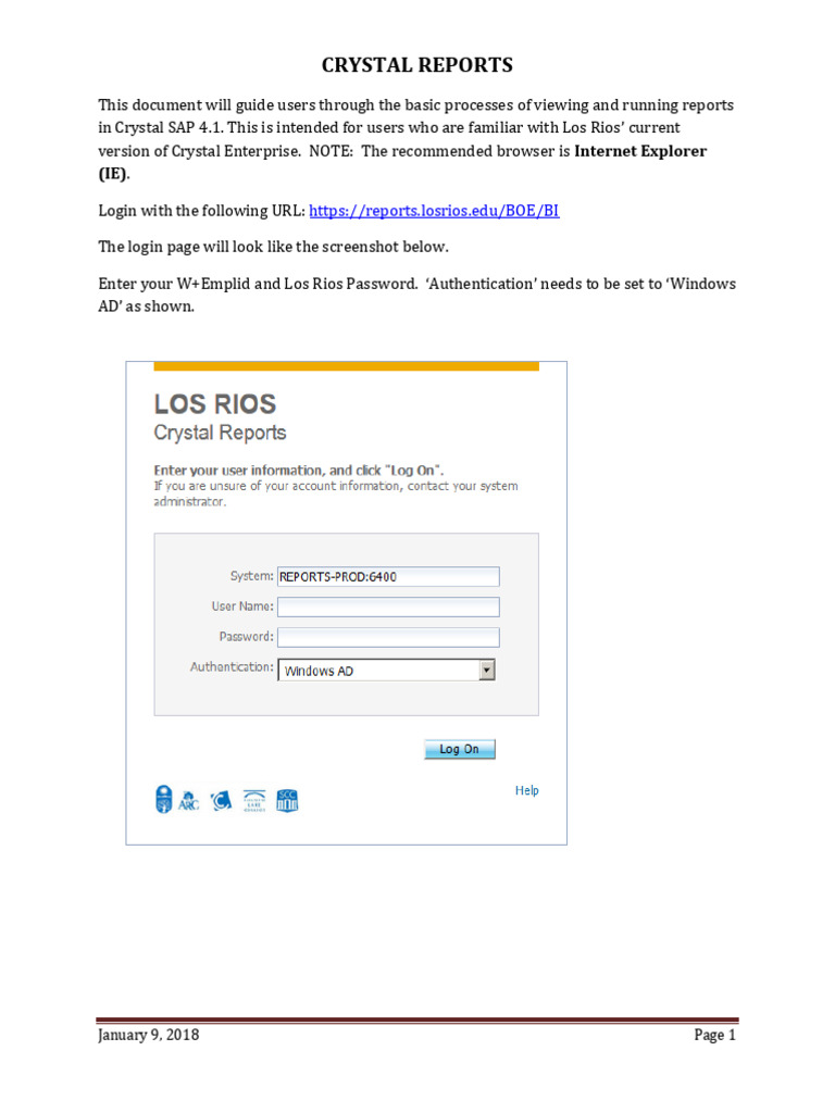 Crystal Reports Guide for Los Rios | PDF | Login | Microsoft Word