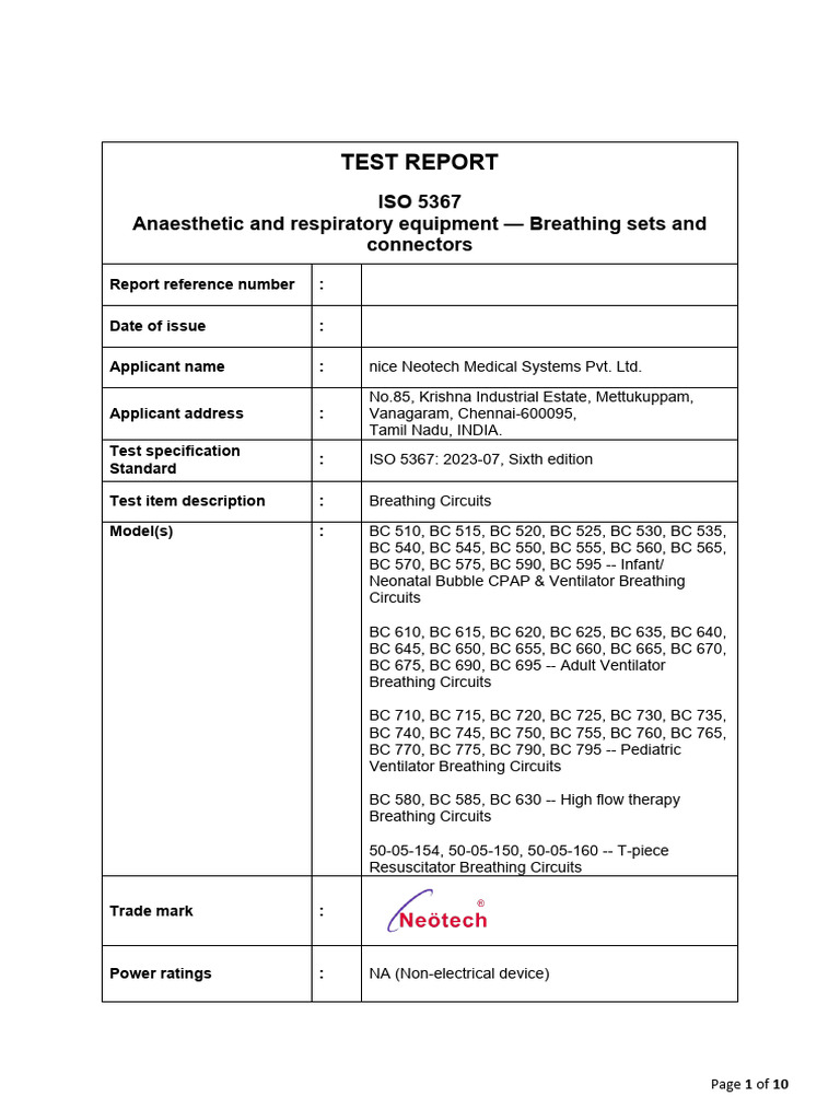 ISO 5367 Test Report | PDF | Pipe (Fluid Conveyance) | Medical Device