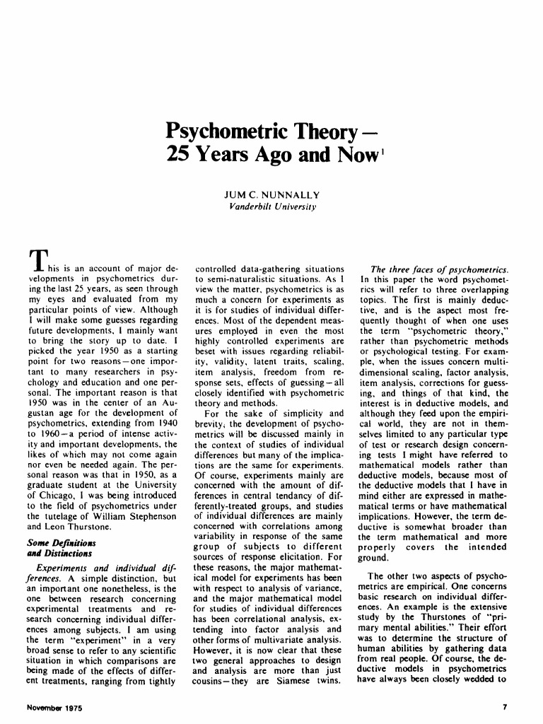 Nunnally Look Back 1975 | PDF | Validity (Statistics) | Psychometrics