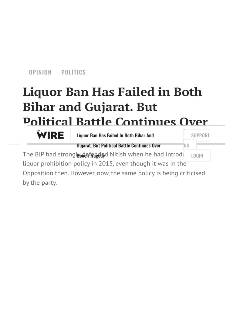 Liquor ban has failed in both bihar and gujarat but political battle