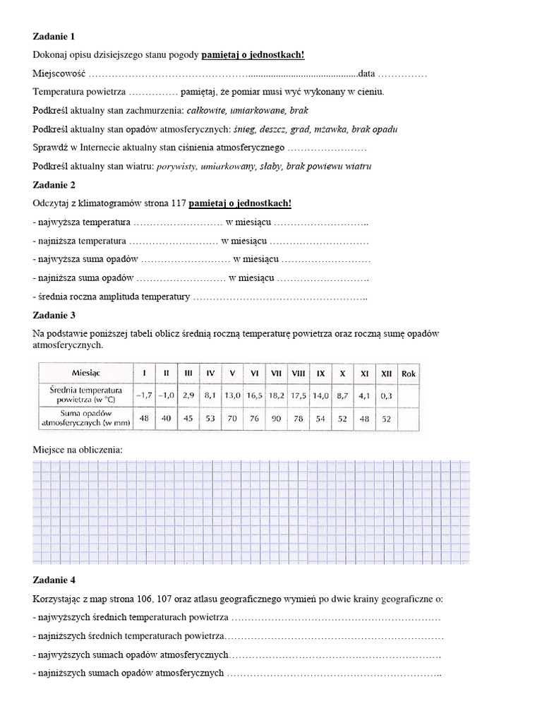 Pogoda A Klimat Klasa 5 Test Pogoda a klimat kl 5 | PDF