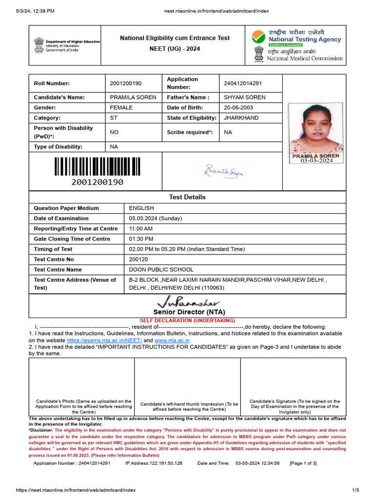 Neet Admit Card Pdf Identity Document