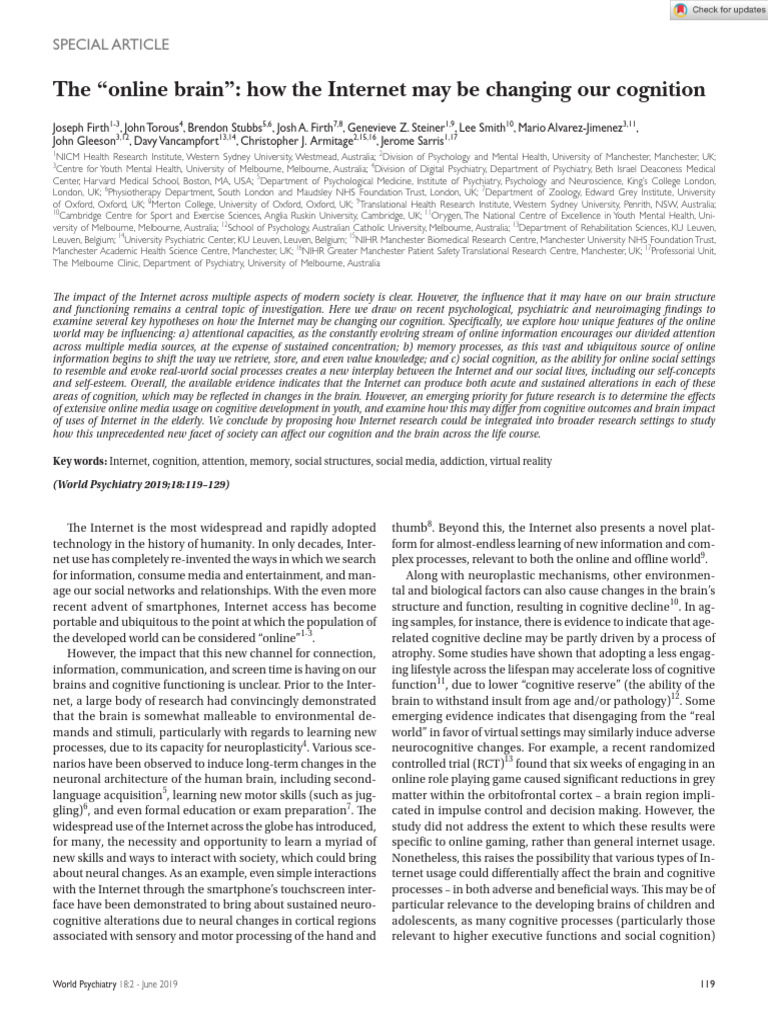 World Psychiatry 2019 Firth The Online Brain How The May