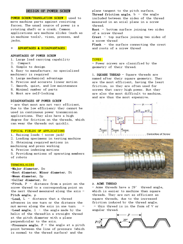 Design of Power Screw PDF Metalworking Mechanical Engineering