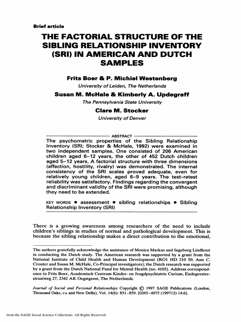 The Factorial Structure of The Sibling Relationship Inventory (SRI) in ...