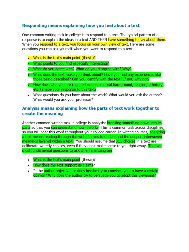 How to Respond and Analyze Texts | PDF | Analysis