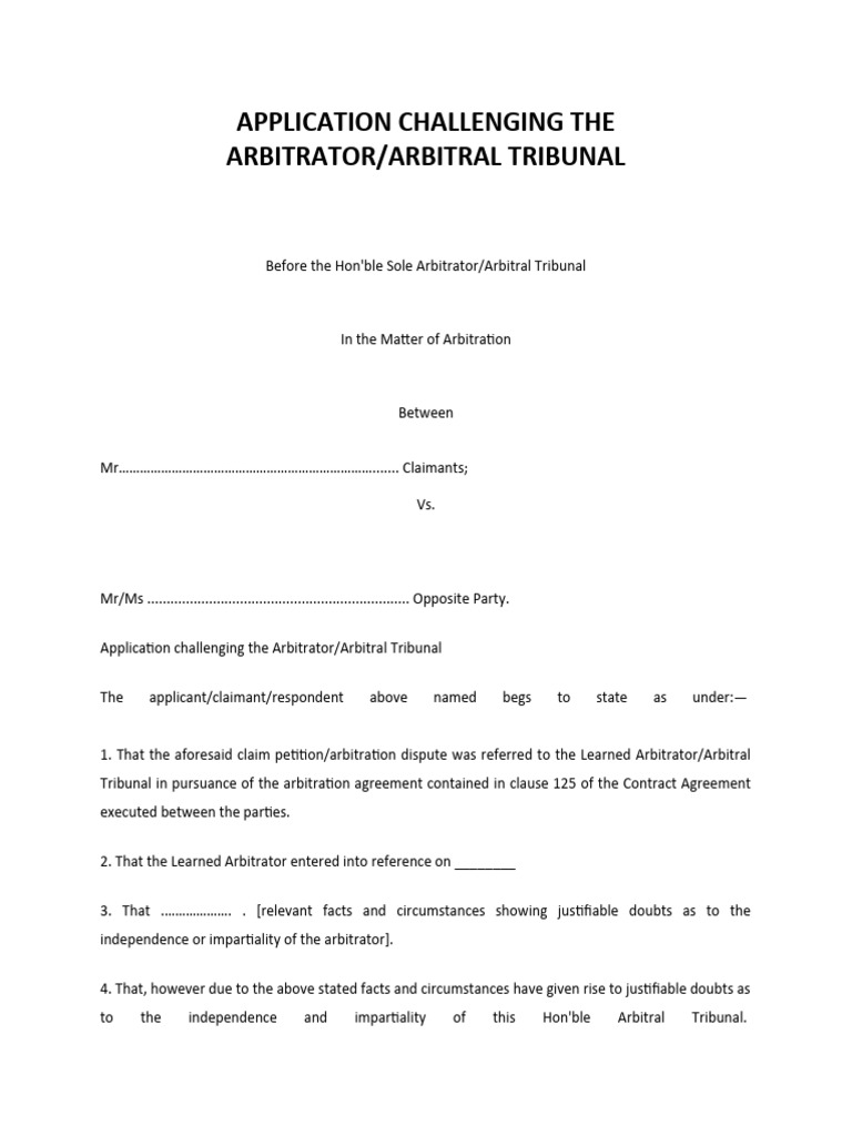 Application Challenging The Arbitrator | PDF | Law