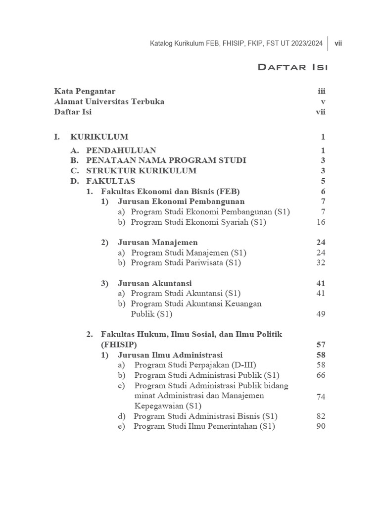 Katalog Jurusan Universitas Terbuka 2023/2024 | PDF