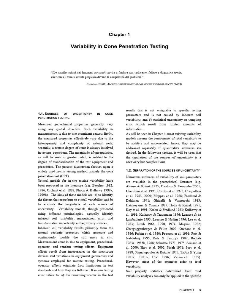 Cone Penetration Testing Uncertainty Analysis | PDF | Observational ...