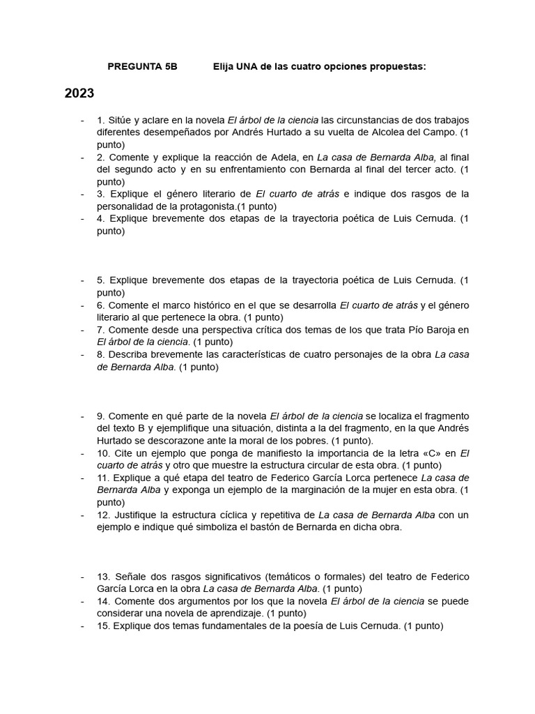 Preguntas de selectividad 5B 2023 | PDF | Ficción general