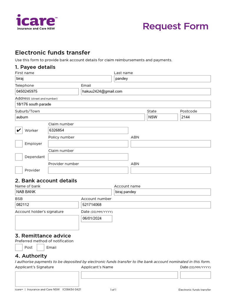 EFT Request Form for Claim Payments | PDF