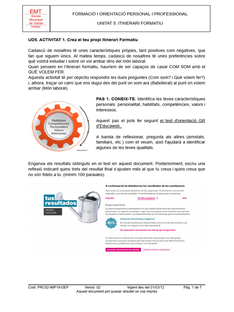 UD5 Itinerari Formatiu. Activitat 1 | PDF