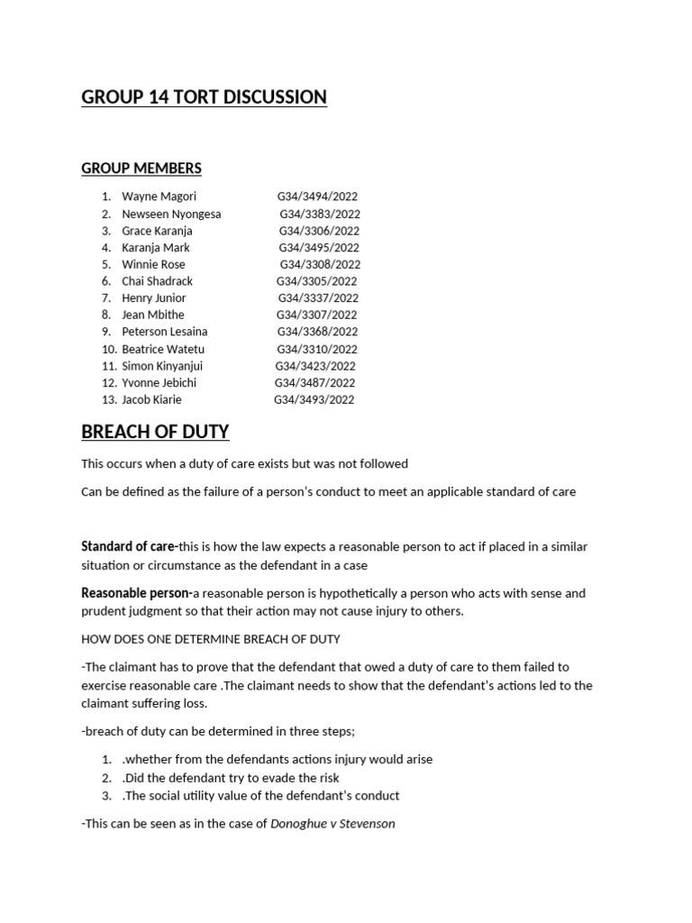 Tort assignment due friday pdf duty of care damages