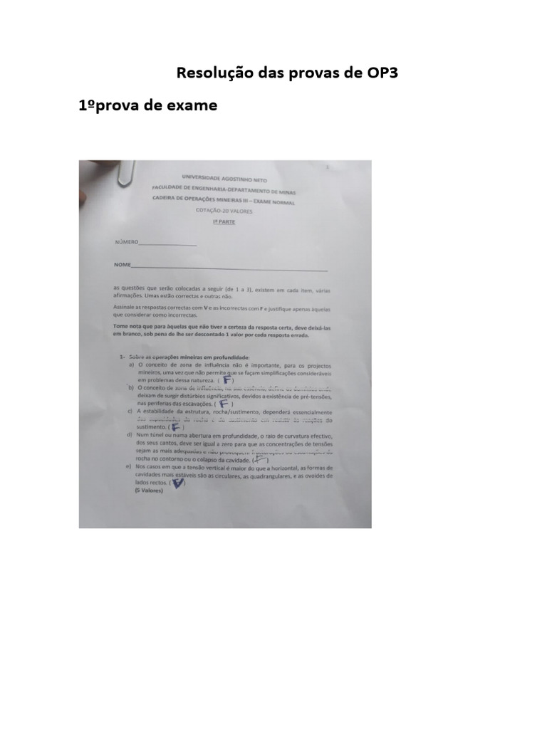 Resolução de Provas de OP3: Mineração e Amostragem | PDF | Amostragem ...