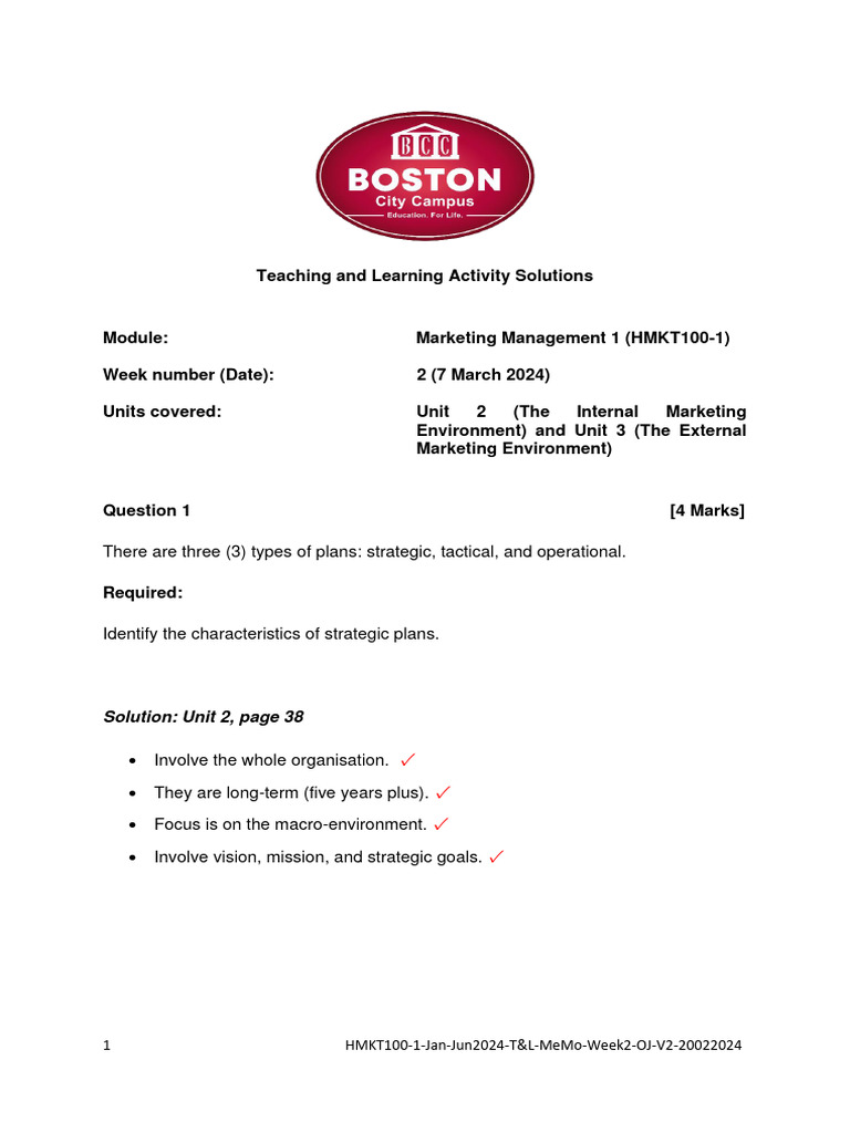 Marketing Management Week 2 Solutions | PDF | Marketing | Business ...