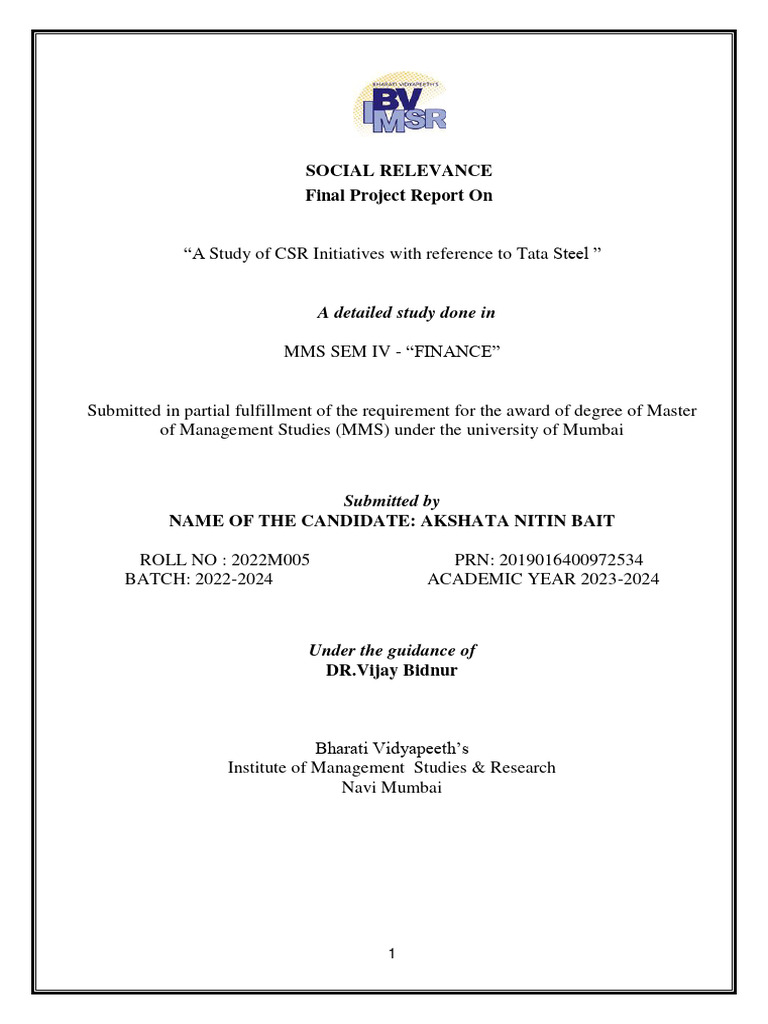 Akshata bait social project report mms pdf corporate social