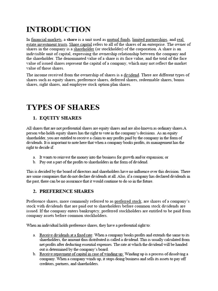 Types and Procedures of Share Capital | PDF | Stocks | Dividend