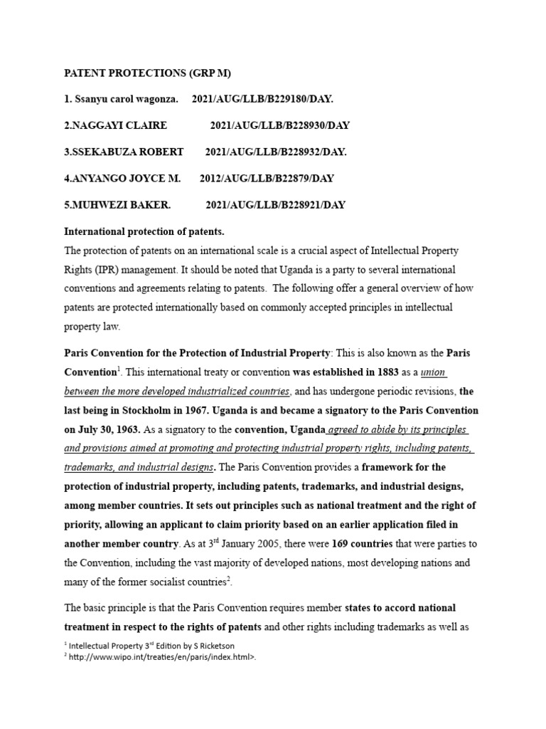 International Patent Protection Overview | PDF | Patent | Trips Agreement