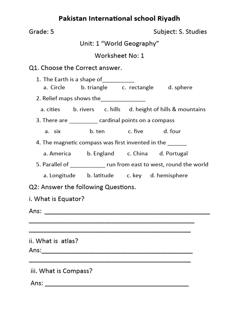 Grade 5 World Geography Worksheet | PDF