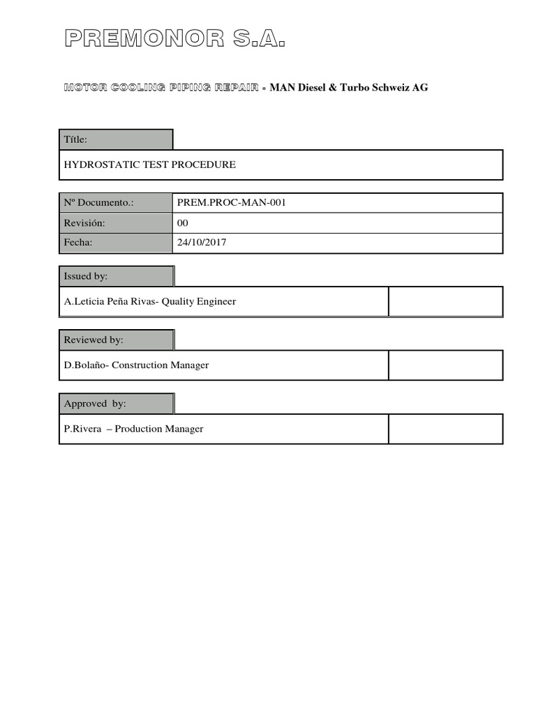 Pressure Test Procedure Pdf Pipe Fluid Conveyance Plumbing