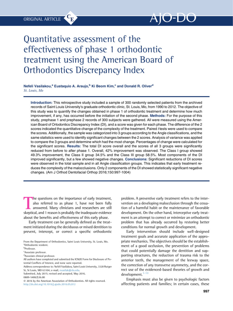 Effectiveness of Phase 1 Orthodontic Treatment | PDF | Orthodontics ...