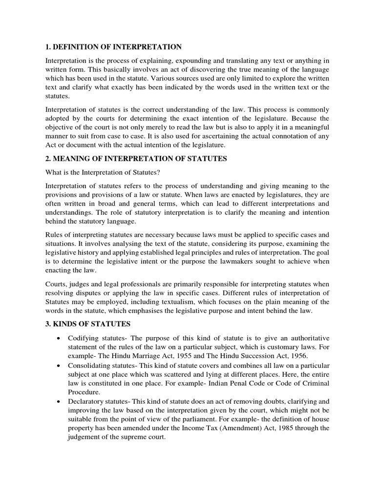 Interpretation of Statues End Term Ans. PDF Statutory