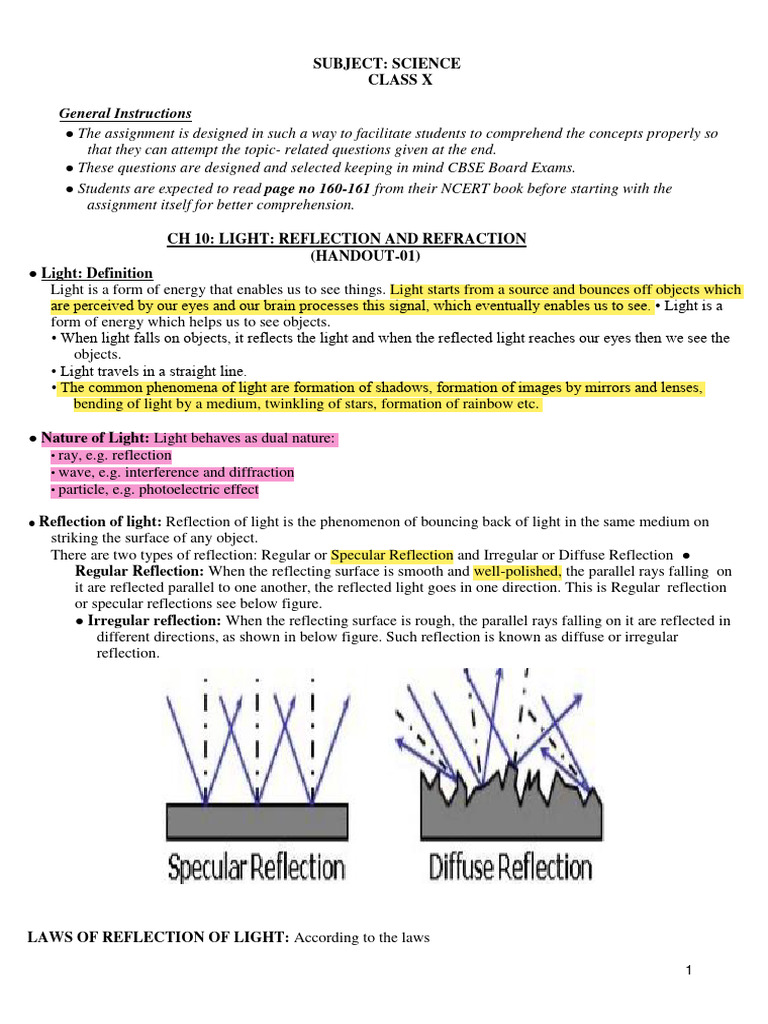 Light Reflection and Refraction Guide | PDF | Reflection (Physics) | Light
