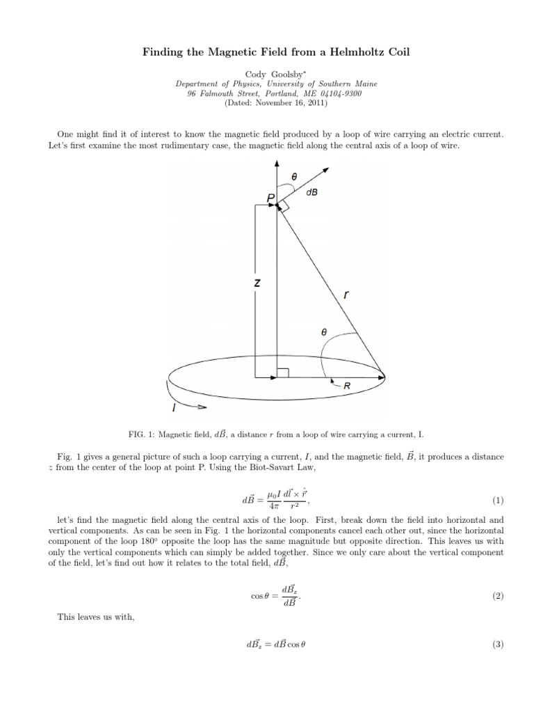 Helmholtz Coil Magnetic Field Analysis | PDF | Magnetic Field ...