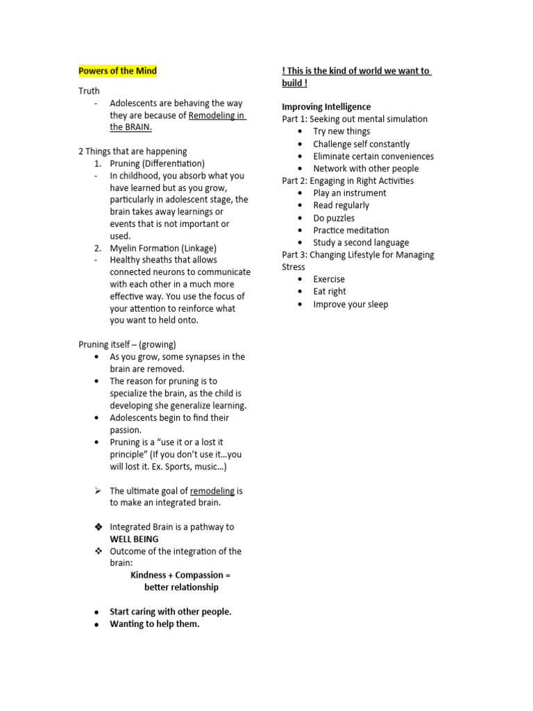 Powers of The Mind (Lesson1) | PDF | Brain | Adolescence