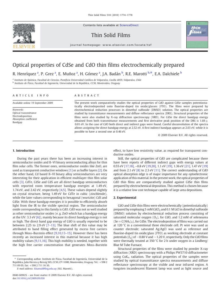 Optical Properties of CdSe and CdO Films | PDF | Band Gap | Thin Film