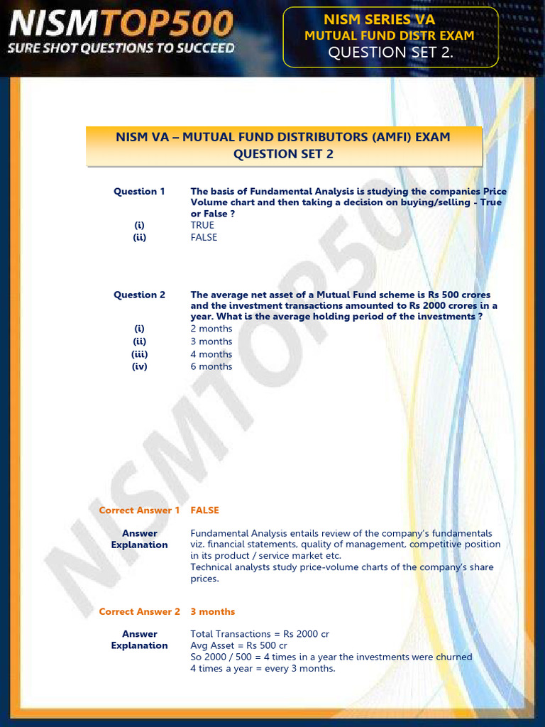 NISM VA Mutual Fund Exam Questions | PDF | Investment Fund | Mutual Funds