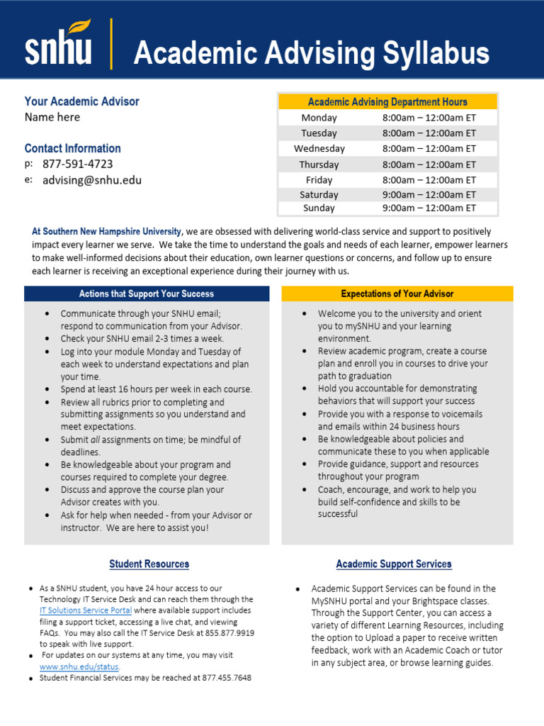 SNHU Academic Advising Hours & Support | PDF | Learning | Education Theory