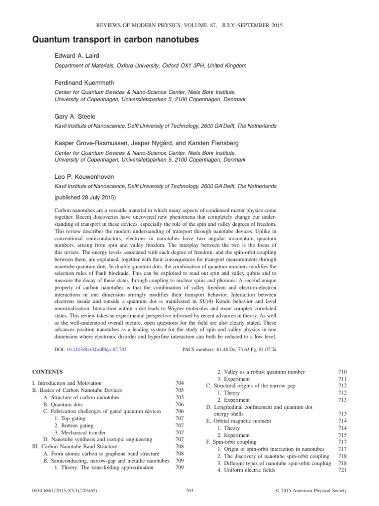 Quantum Transport in Carbon Nanotubes | PDF | Carbon Nanotube | Graphene